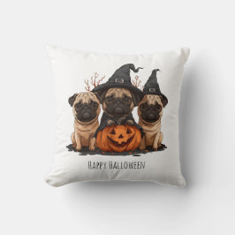 Cojín Decorativo Feliz Halloween Pugs Jack O Lanterns