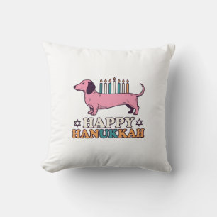 Cojín Decorativo Feliz Hanukkah Dachshund Menorah Diseño de Camiset