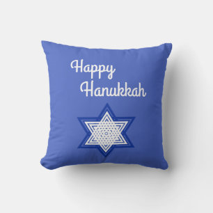 Cojín Decorativo Feliz Hanukkah Estrella azul y blanca de David