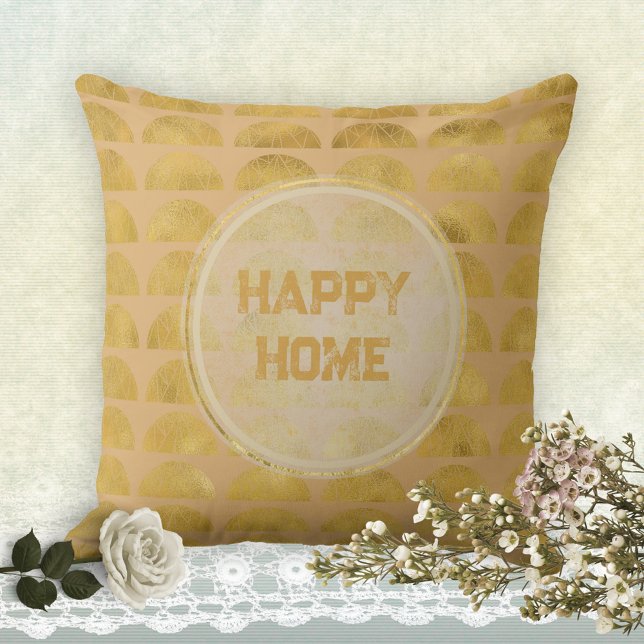 Cojín Decorativo FELIZ HOGAR Golden Grunge Elegante Elegante (HAPPY HOME Golden Grunge Elegant Stylish Throw Pillow ©Susanne Sachers - Sunny Mind Design)