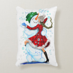 Cojín Decorativo Feliz hombre de nieve y Chica Fiesta de Navidades