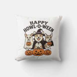 Cojín Decorativo Feliz Howl-O-Ween Corgi Halloween Perro Vector Des
