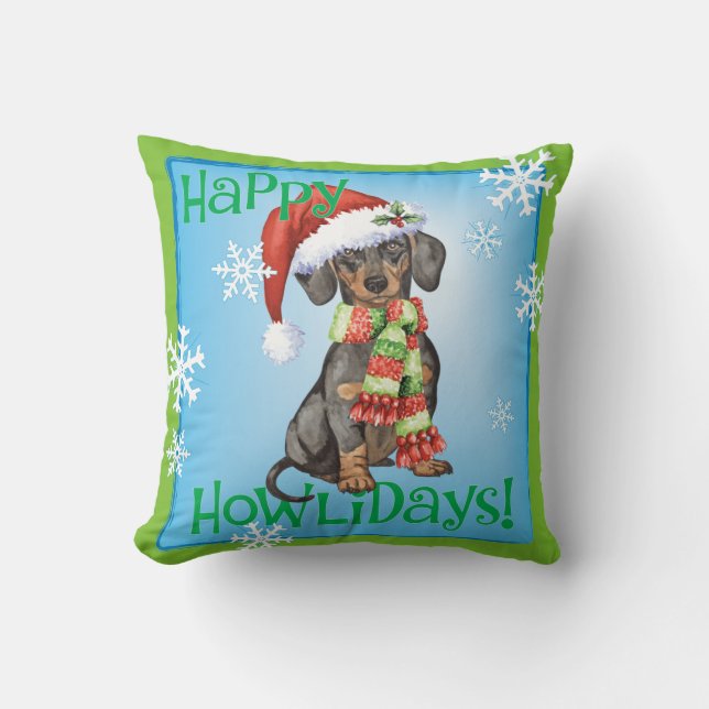 Cojín Decorativo Feliz Howlidays Dachshund (Anverso)