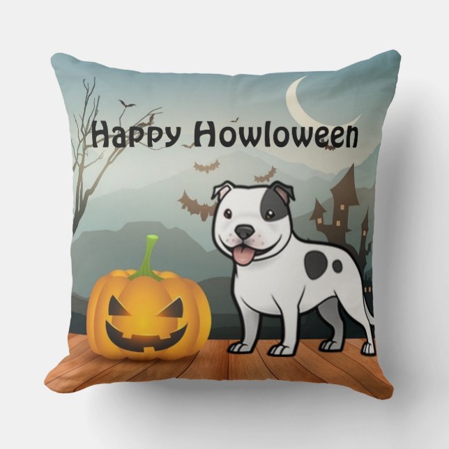 Cojín Decorativo Felíz Howloween Staffordshire Bull Terrier (Anverso)