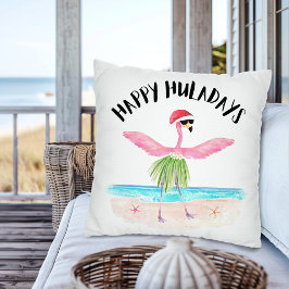 Cojín Decorativo Feliz Huladays Flamingo Santa Tropical Navidades