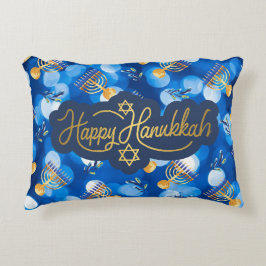 Cojín Decorativo Feliz Janucá Azul y Blanco