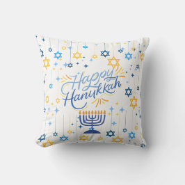 Cojín Decorativo Feliz Janucá Azul y Dorado
