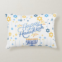 Cojín Decorativo Feliz Janucá Azul Y Oro