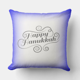 Cojín Decorativo Feliz Janucá de fondo azul blanco de 2 tonos