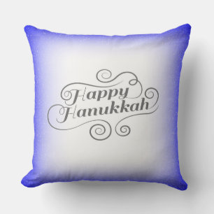 Cojín Decorativo Feliz Janucá de fondo azul blanco de 2 tonos