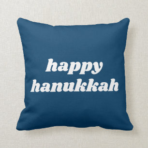 Cojín Decorativo Feliz Janucá Tipografía Retro Sencilla Azul