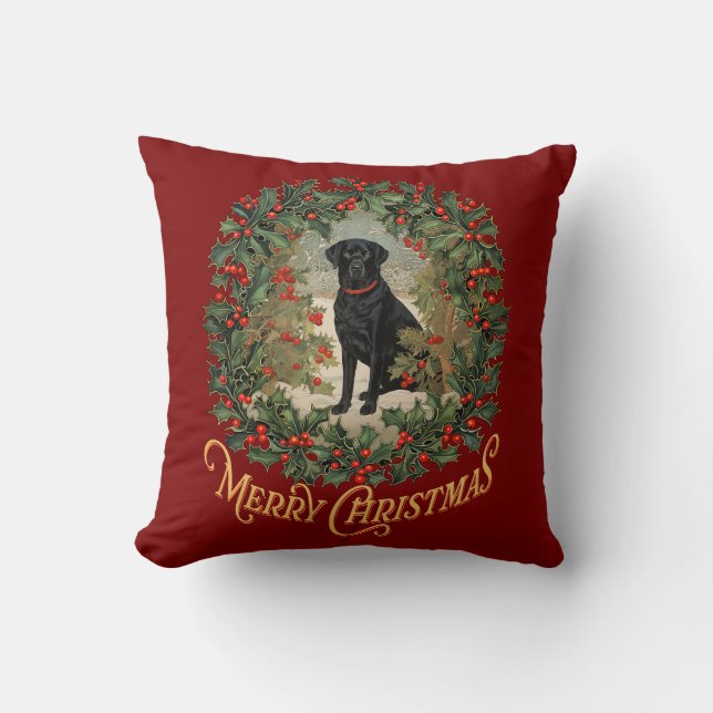 Cojín Decorativo Feliz Labrador de Navidad (Anverso)