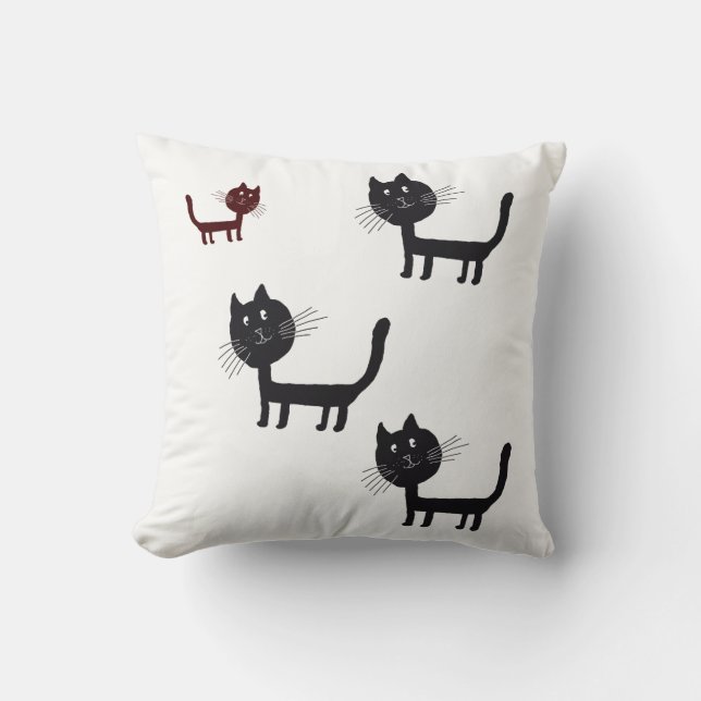 Cojín Decorativo Feliz Litografía de Gatos Tira Cushion (Anverso)