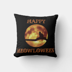 Cojín Decorativo Feliz MEOWloween Luna Gato Negro Silueta Juego de