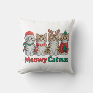 Cojín Decorativo Feliz Meowy Catmas Gatos Divertidos de Navidad San