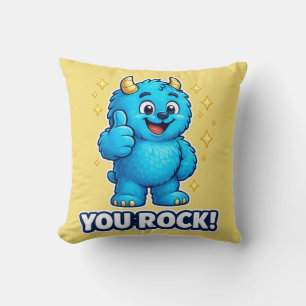 Cojín Decorativo Feliz Monstruo Azul Tú Mola Estallido Dorado