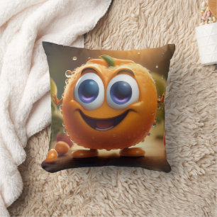 Cojín Decorativo Feliz Naranja animado 3d,