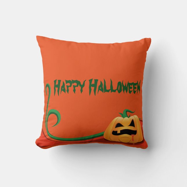 Cojín Decorativo Feliz Naranja de calabaza de Halloween (Anverso)