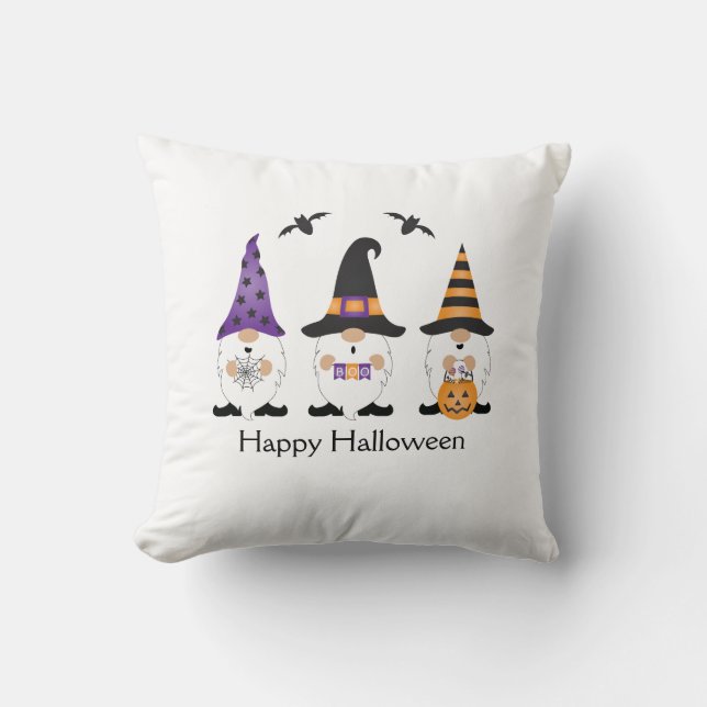 Cojín Decorativo Feliz Naranja púrpura de Halloween Gnomes (Anverso)