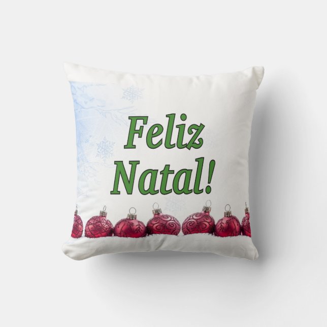 Cojín Decorativo ¡Feliz Natal! Feliz Navidad en portugués (Anverso)