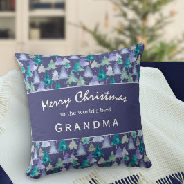 Cojín Decorativo Feliz Navidad Abuela Árboles Acuarela Personalizad