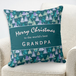 Cojín Decorativo Feliz Navidad Abuelo Árboles de Acuarela Personali