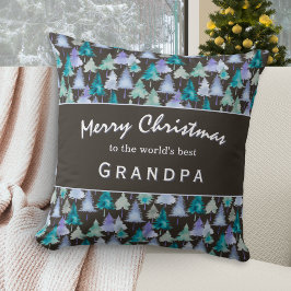 Cojín Decorativo Feliz Navidad Abuelo Árboles de Bosque Acuarela