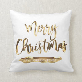 Cojín Decorativo Feliz Navidad Agregar nombre o texto dorado y blan