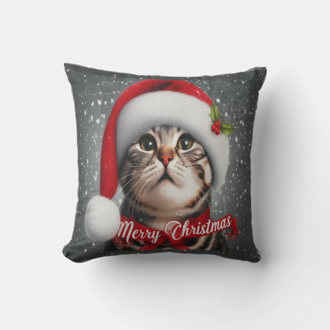 Cojín Decorativo Feliz Navidad American shorthair Cat, Santa Cat (Anverso)