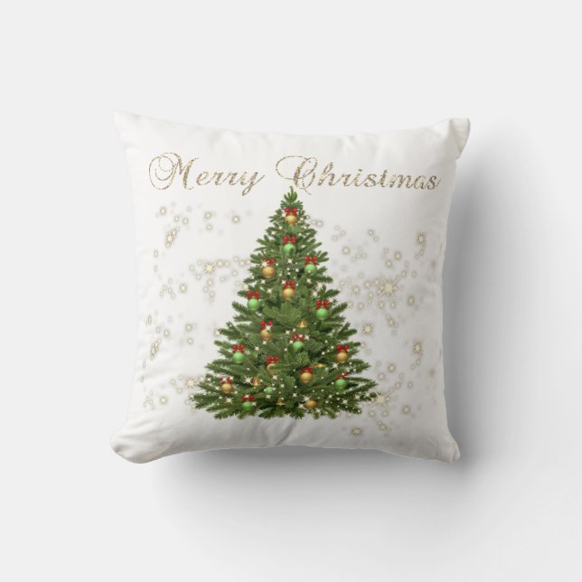 Cojín Decorativo Feliz Navidad, árbol de Navidad, bolas (Anverso)