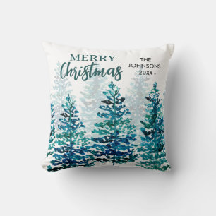 Cojín Decorativo Feliz Navidad Árboles acuáticos modernos