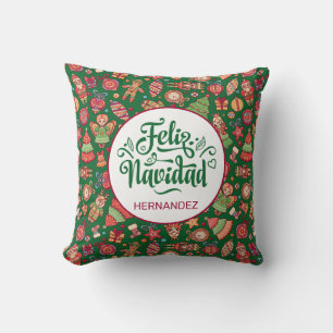 Cojín Decorativo Feliz Navidad Arte Popular Verde Personalizado