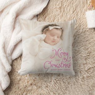 Cojín Decorativo Feliz Navidad Bebé Foto Rosa