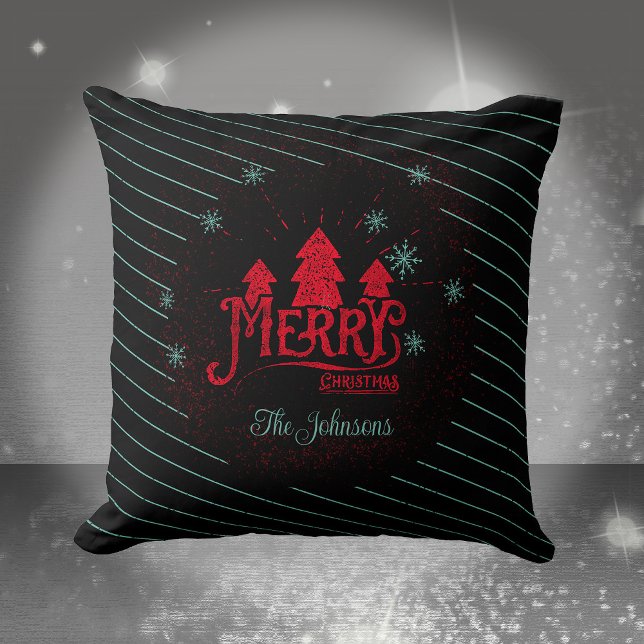 Cojín Decorativo Feliz Navidad Black Strikes Stars Christmas Tree (Merry Christmas Black Striped Stars Christmas Tree Throw Pillow ©Susanne Sachers - Sunny Mind Design)