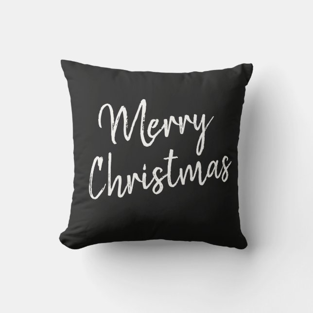 Cojín Decorativo Feliz Navidad Black White Script Moderno Minimal (Anverso)