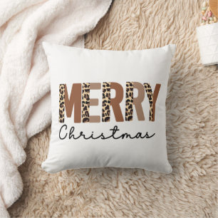 Cojín Decorativo "Feliz Navidad" Bloque de color moderno Leopard Bo