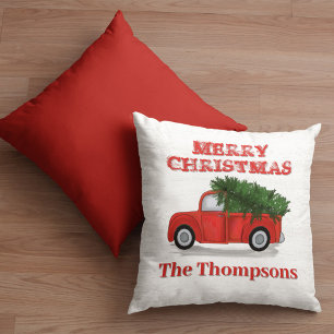 Cojín Decorativo Feliz Navidad Camión Rojo Personalizado