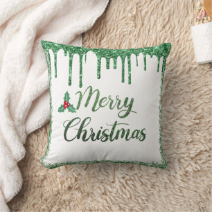 Cojín Decorativo Feliz Navidad - Cerezo verde purpurina