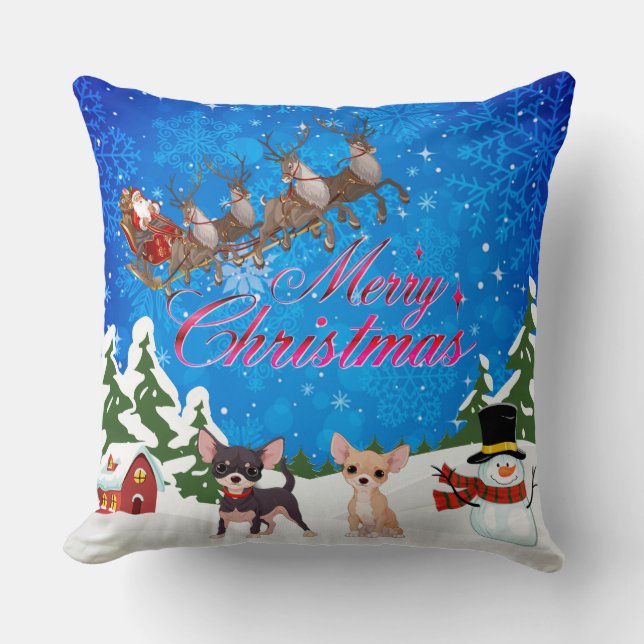 Cojín Decorativo Feliz Navidad Chihuahua con Santa (Anverso)