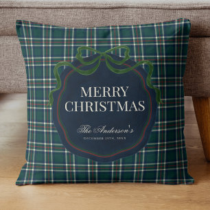 Cojín Decorativo Feliz Navidad Clásico Preppy Tartán Cuadros