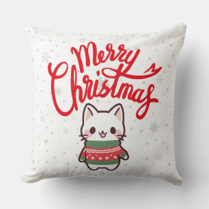 Cojín Decorativo Feliz Navidad con un lindo gatito