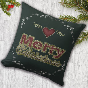 Cojín Decorativo Feliz Navidad Corazón de nieve Verde