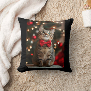 Cojín Decorativo Feliz Navidad Cortar gato con luces de árbol de Na