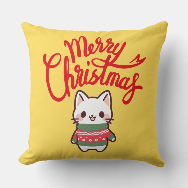 Cojín Decorativo Feliz Navidad Corte Kawaii Kitten (Anverso)