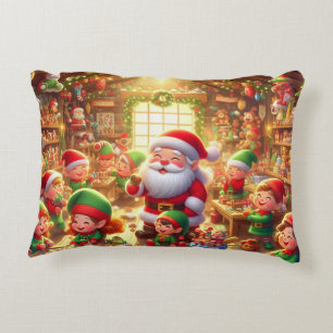 Cojín Decorativo Feliz Navidad de Papá Noel y sus duendes