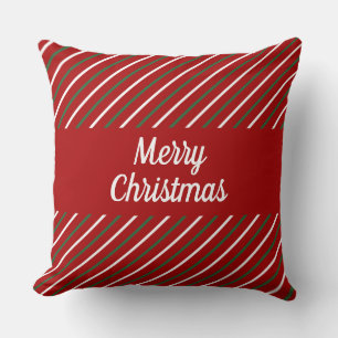 Cojín Decorativo Feliz Navidad de rayas rojas