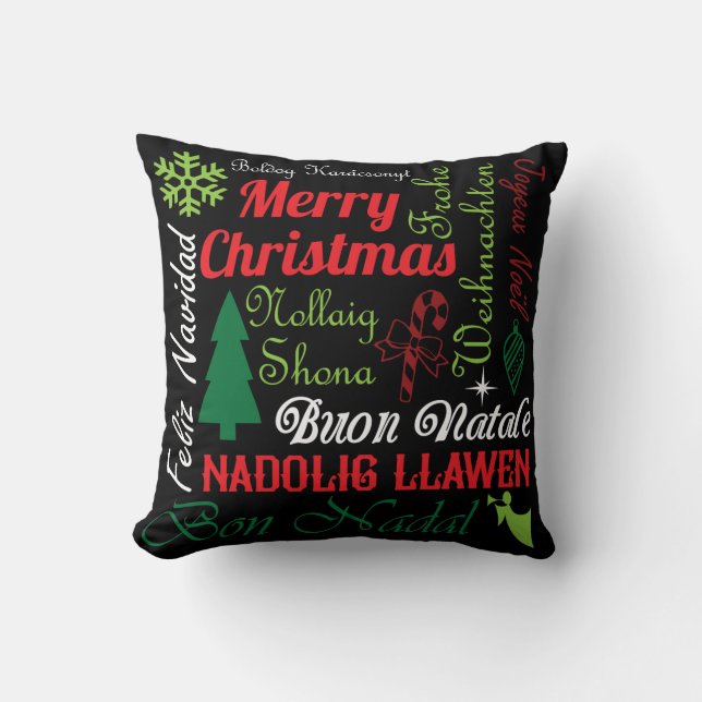 Cojín Decorativo Feliz Navidad Diferentes Idiomas (Anverso)