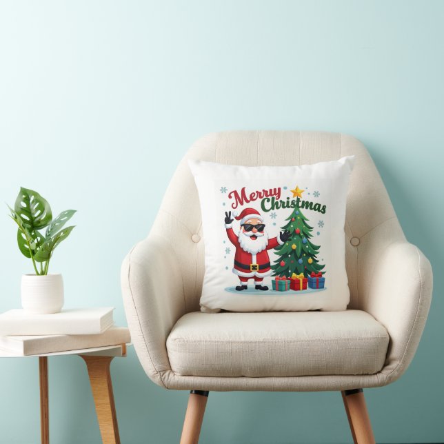 Cojín Decorativo Feliz Navidad | Diseño de árbol y Santa (Silla)
