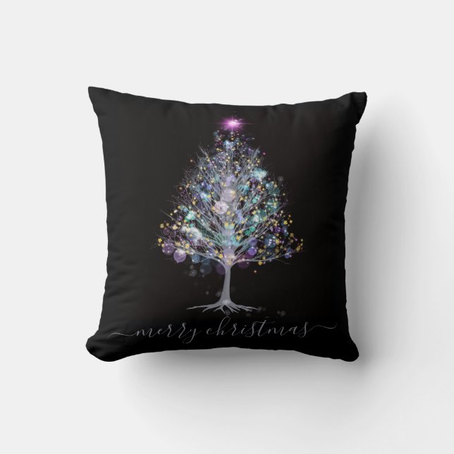 Cojín Decorativo Feliz Navidad, elegante árbol pastel (Anverso)