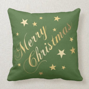 Cojín Decorativo Feliz Navidad Elegante Escritura Dorada Estrellas